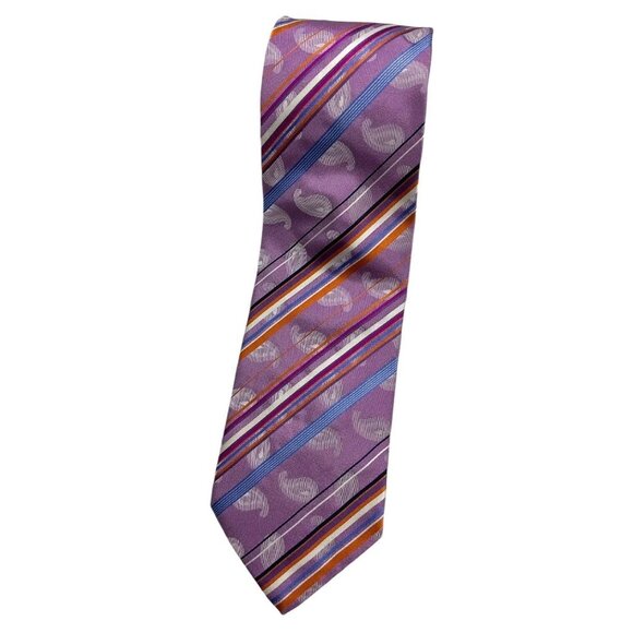 ETRO Men's 100% Silk Necktie LUXURY Tie Purple Striped Paisley W:3.7